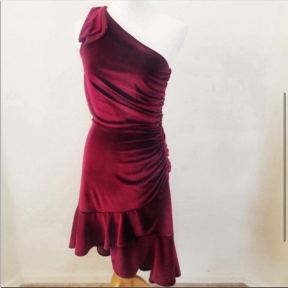 Chelsea & Violet Red Velvet One Shoulder Dress - Picture 3 of 7